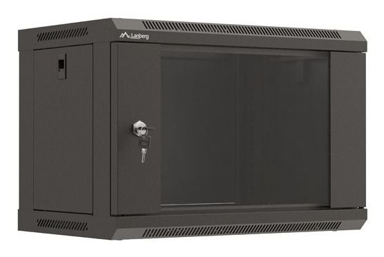 INSTALLASJON SKAPSTILL HENGENDE 19" 6U 540X350 SVART GLASSDØR LANBERG (FLAT PAKKE)
