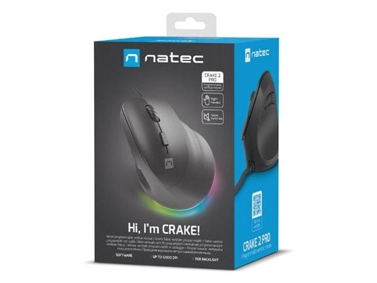 Natec CRAKE 2 PRO - Vertikal mus - ergonomisk - optisk - 6 knapper - kablet - USB - svart