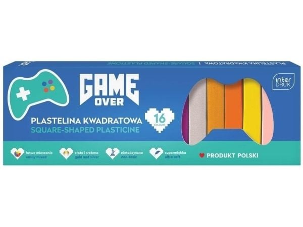 Firkantet plastelina 16 farger Game Over EDUKAMP