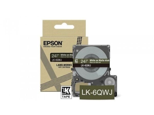 Epson LabelWorks LK-6QWJ - Hvit på matt khaki - Rull (2,4 cm x 8 m) 1 kassett(er) hengeboks - tapepatron - for LabelWorks LW-C610