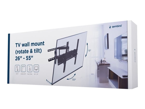 Gembird WM-55RT-03 - Konsol - för platt panel - extra kraftigt stål - skärmstorlek: 26"-55" - monteringsgränssnitt: upp till 400 x 400 mm - väggmon...