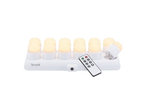 Securit® AMSTERDAM LED Fyrfadslys 12 stk. + ladest., hvidt lys