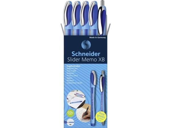 Schneider skriveinstrumentetui 4x kulepenn Memo + 1x Rave blå 150275 Kuglepen N/A 1 stk.