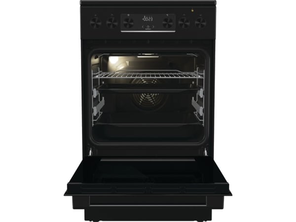 Gorenje GECS5C70BPA, Frittstående komfyr, Svart, Knapper, Rotasjon, Keramisk, 4 zone(s), Glass-keramikk