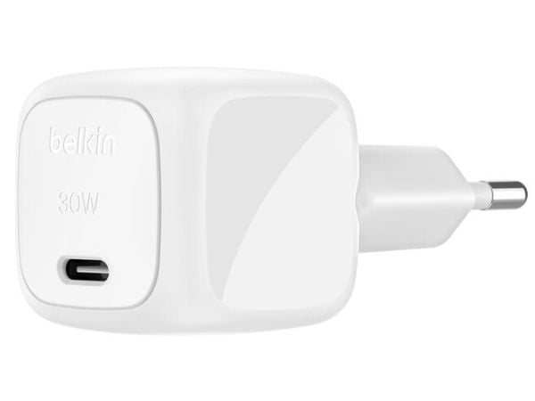 Belkin BoostCharge - Strømadapter - kompakt - 30 watt - Power Delivery 3.1 (USB-C) - på kabel: USB-C - med USB-C-kabel (1m)