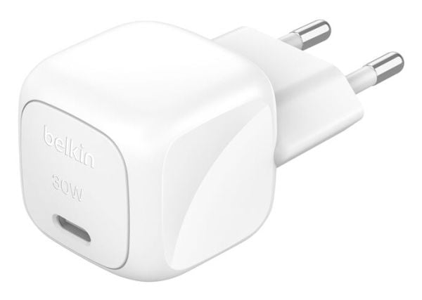 Belkin BoostCharge - Strømadapter - kompakt - 30 watt - Power Delivery 3.1 (USB-C) - på kabel: USB-C - med USB-C-kabel (1m)