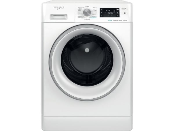 Whirlpool FFWDB 864489 SV EE, Frontmatet, Frittstående, Hvit, Venstre, Grå, Hvit, Knapper, Rotasjon