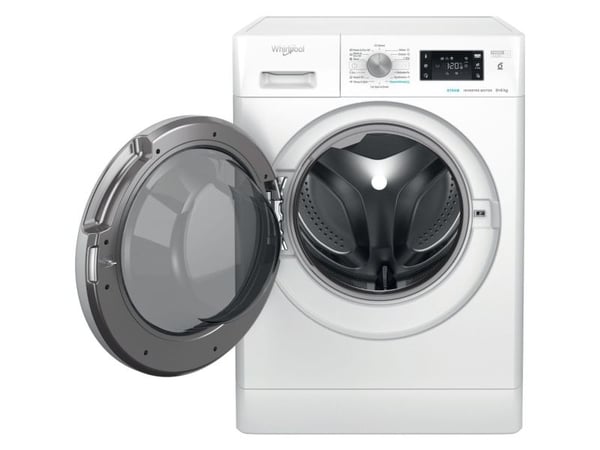 Whirlpool FFWDB 864489 SV EE, Frontmatet, Frittstående, Hvit, Venstre, Grå, Hvit, Knapper, Rotasjon