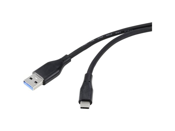 Renkforce RF-4995176, 2 m, USB A, USB C, USB 3.2 Gen 1 (3.1 Gen 1), 5 Gbit/sek., Sort
