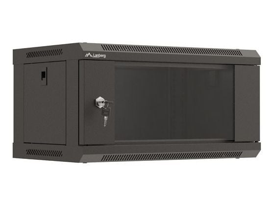 Lanberg WF03 Series - Skap - 540 x 350, flat pack, with glass door - veggmonterbar - svart, RAL 9004 - 4U - 19"