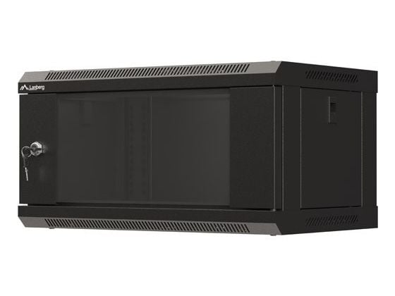 Lanberg WF03 Series - Skap - 540 x 350, flat pack, with glass door - veggmonterbar - svart, RAL 9004 - 4U - 19"