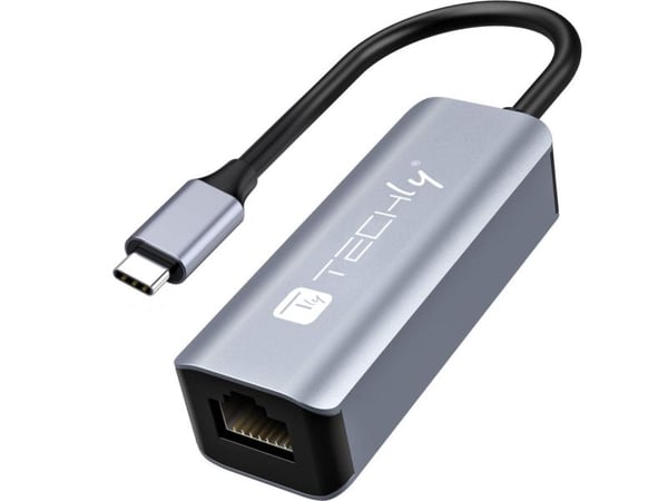 Techly IDATA USB-ETGIGA-CA, langallinen, USB 3.2 Gen 1 (3.1 Gen 1) Type-C, 10,100,1000 Mbit/s, musta, hopea, alumiini, USB, USB