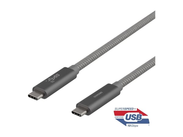 DELTACO USBC-1412M - USB-kaapeli - USB-C (han) til USB-C (han) - USB 3.1 Gen 2 - 5 A - 1 m - USB Power Delivery (5 A, 100 W) - avaruusharmaa - avar...
