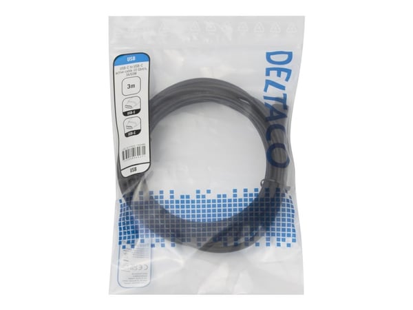 Deltaco USB-C C-C active cable, 10Gbps, 3A, 3m, 3 m, USB C, USB C, USB 3.2 Gen 2 (3.1 Gen 2), 10 Gbit/s, musta