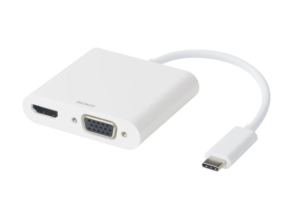 DELTACO USBC-HDMI16 - Dokkingstasjon - USB-C - VGA, HDMI