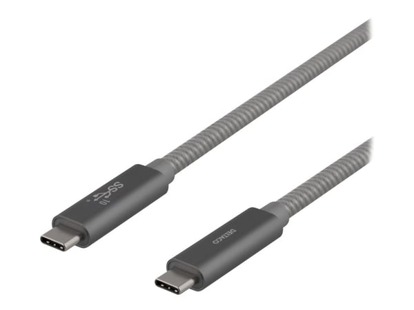 DELTACO USBC-1412M - USB-kaapeli - USB-C (han) til USB-C (han) - USB 3.1 Gen 2 - 5 A - 1 m - USB Power Delivery (5 A, 100 W) - avaruusharmaa - avar...