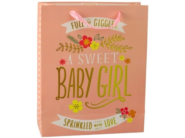 Baby Shower fødselsgavepose til jenter 32 x 26 x 12 cm