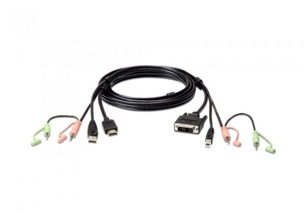 ATEN 2L-7D02DH - Tastatur / video / musekabel (KVM) - USB, HDMI, 2 x ministereojakk (hann) til USB-type B, DVI-D, 2 x ministereojakk (hann) - 1.8 m...