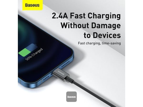 Baseus CALYS-C01, 2 m, Lightning, USB A, Hankjønn, Hankjønn, Svart