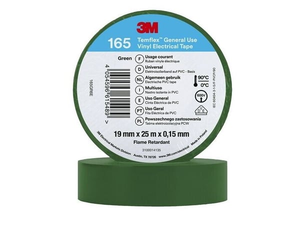 3M 165GR6E, 1 kpl, Vihreä, PVC-muovi, 600 V, Kupla, 25 m