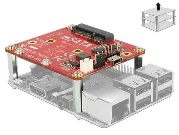 DeLOCK 62648, Micro-USB, mSATA, Musta, Punainen, 6 Gbit/s, 65 mm, 56 mm