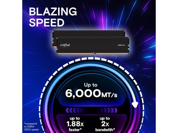 Crucial Pro - DDR5 - modul - 16 GB - DIMM 288-pin lav profil - 6000 MHz / PC5-48000 - CL48 - 1.1 V - ikke-bufret - on-die ECC - matt svart