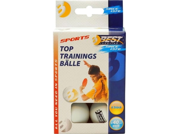 Best Sporting sett med 6 hvite bordtennisballer, 40 mm, klasse 1 23110 Best Sporting sett med 6 hvite bordtennisballer, 40 mm, klasse 1 23110