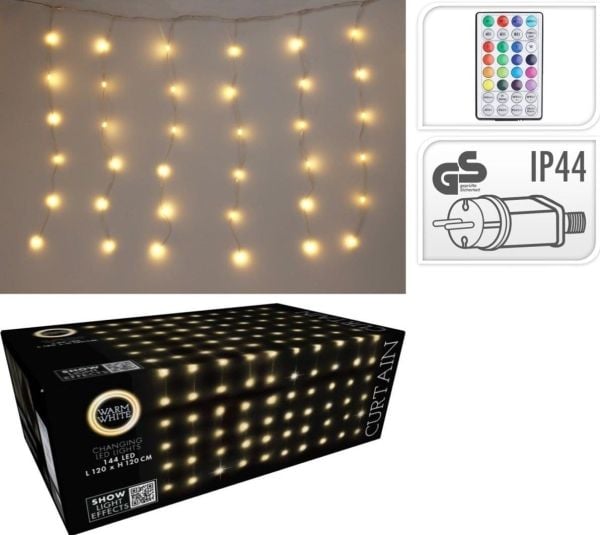 Julebelysning Christmas decoration julegardin ute/inne 144 LED 120x120 cm med fjernkontroll varm hvit