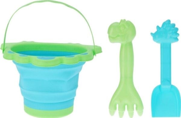 ProBeach sandlåda/spand med spade och kratta - stapelbar, grön