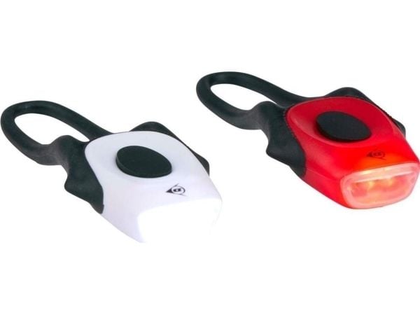 Dunlop sett med silikon sykkellykter LED foran og bak Pro