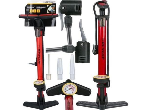 Dunlop pumpe til verksted/sykkel 230 PSI (16 bar) med manometer rød