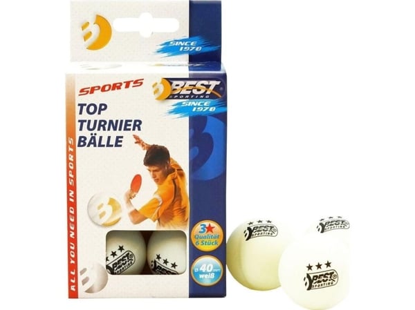 BEST Sporting set med 6 vita bordtennisbollar 40 mm, klass 3 träning BEST Sporting 23112