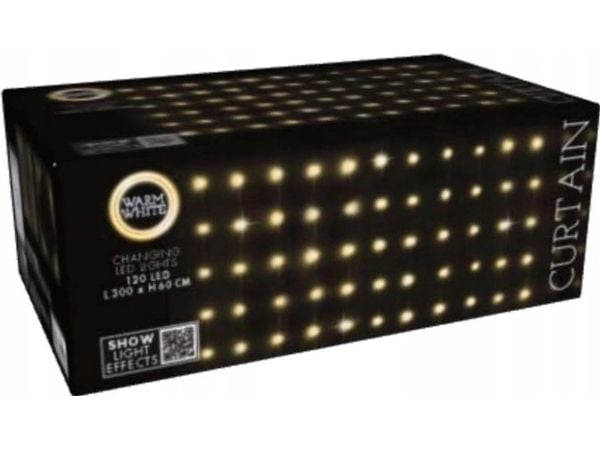 Julelys CORTINA lysslynge/gardin utendørs/innendørs 120 LED 300x60 cm m. fjernkontroll (varmhvit)