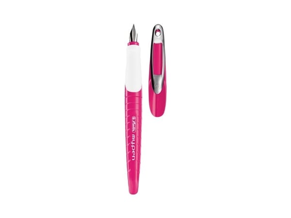 Herlitz skole fyllepenn my.pen L-spiss rosa/hvit - rosa - hvit - patronfyllingssystem - blå - gummi - rustfritt stål - venstrehendt (50046812)