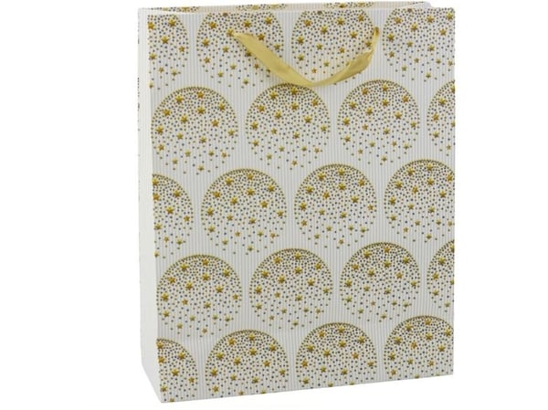 Lean gavepose elegant gullstjerner hvit 32 x 26 x 12 cm