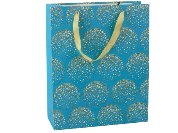 Lean gavepose elegant gullstjerner blå 32 x 26 x 12 cm