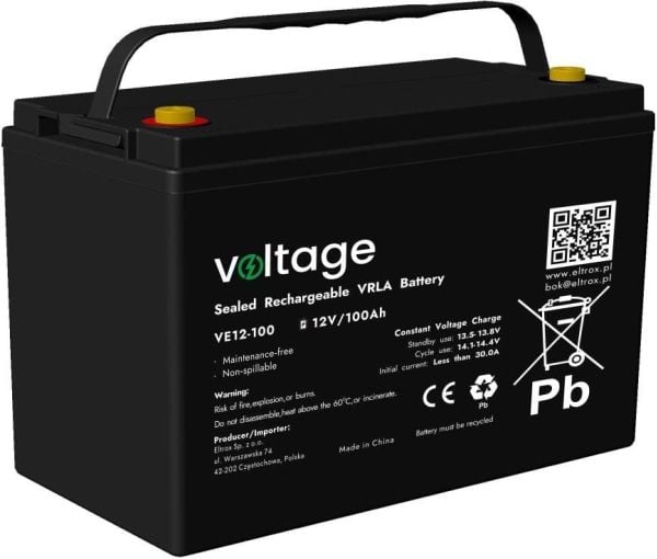 SPENNING AGM 12V 100Ah VE12-100 batteri (levetid 6-9 år)
