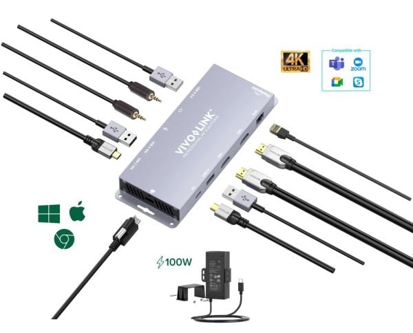 VivoLink - Dockningsstation - USB-C 3.2 Gen 2 - 2 x HDMI - 1GbE - 100 Watt