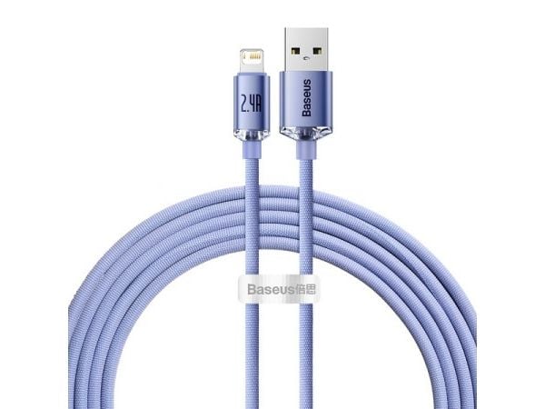 Baseus Crystal Shine, 2 m, Lightning, USB A, Hankjønn, Hankjønn, Fiolett