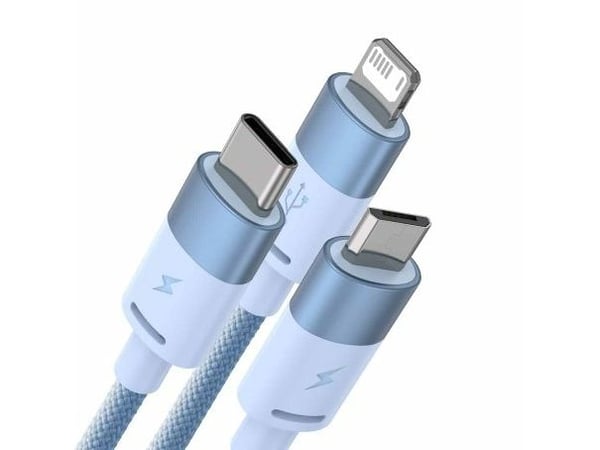 Kaapeli USB 3w1 Baseus StarSpeed, USB-C + micro USB + Lightning, 3.5A, 1.2m (niebieski)