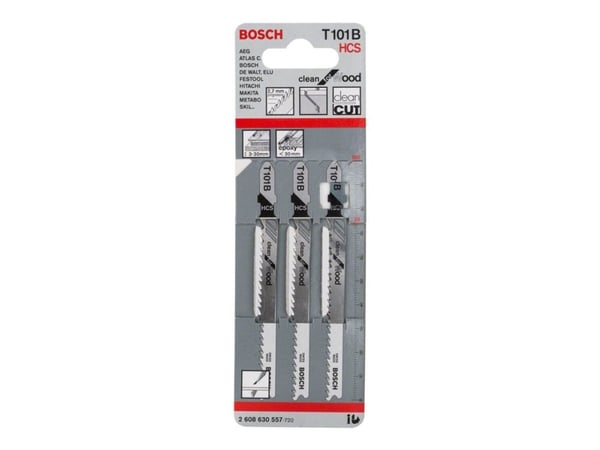 Bosch clean for Wood T 101 B - Stikksagblad - for kartong, kryssfinér, fiberplate, bløtt tre, epoksy, ikke-slipende trematerialer - 3 deler - T-ska...