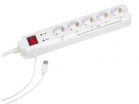 EnerGenie PCW-MS2G Power Cube with Master/Slave function - Overspenningsavleder - AC 250 V - USB - utgangskontakter: 5 - Tyskland - hvit