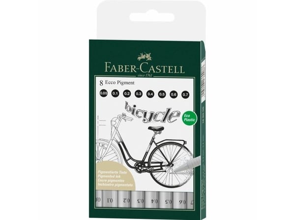 Faber-Castell 166008, Svart, Svart, Hvit, Rund, Pigmentbasert blekk, Metall, 8 stykker
