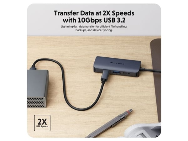 HYPER HD4001GL, USB 3.2 Gen 1 (3.1 Gen 1) Type-C, USB 3.2 Gen 1 (3.1 Gen 1) Type-C, 10000 Mbps, 60 Hz, 3840 x 2160, Blå, Grå