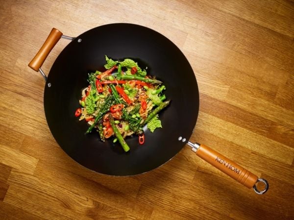 Ken Hom KH331051, Rund, Wok-/stekepanne, Sort, Kull stål, Metall, Keramisk, Gass, Halogen, Induksjon