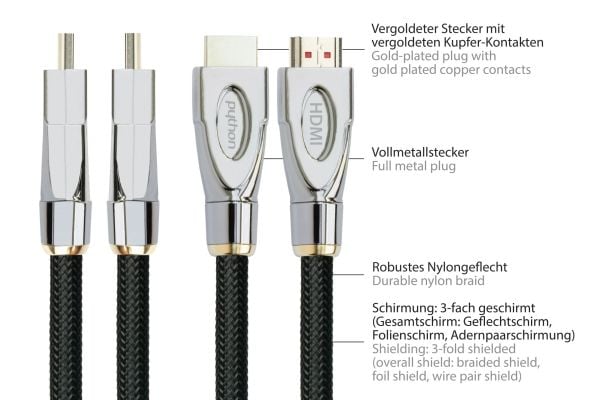 Kabel PYTHON Python HDMI« 2.1 Kabel 8K UHD-2 Nylongeflecht schwarz 1,5m