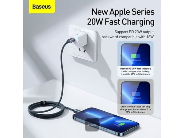 Kabel USB-C do Lightning Baseus Crystal, 20W, PD, 1.2m (niebieski)