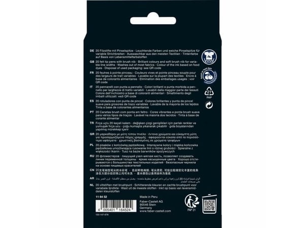 FABER-CASTELL kuitukärkikynät Black Edition, laatikollinen 20 kpl Elintarvikeväriainepohjainen muste, pestävä - 1 kpl (116452)