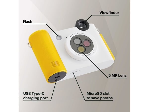 Kodak Smile+, 50,8 x 76,2 mm, Hvit, Gult, Filter, MicroSD (TransFlash), 5 MP, Automatisk