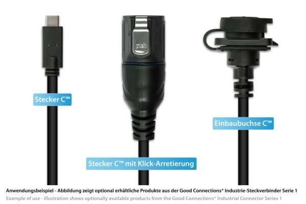 Industriell kontakt S1 - USB 3.2 Gen. 2-kabel, plugg Câ„¢ til panelkontakt Câ„¢, M16, IP65/67, 0,5 (IC01-16U3102-005)